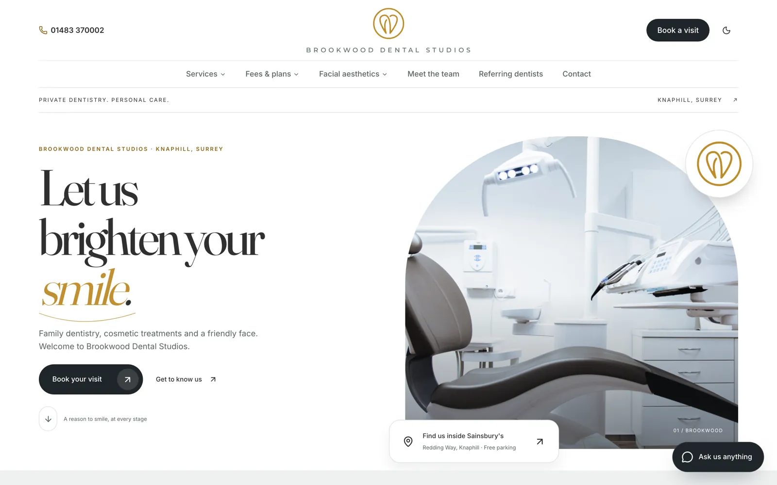 Brookwood Dental Studios homepage in light mode